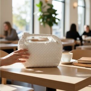 A new day Elegant White Woven Handbag